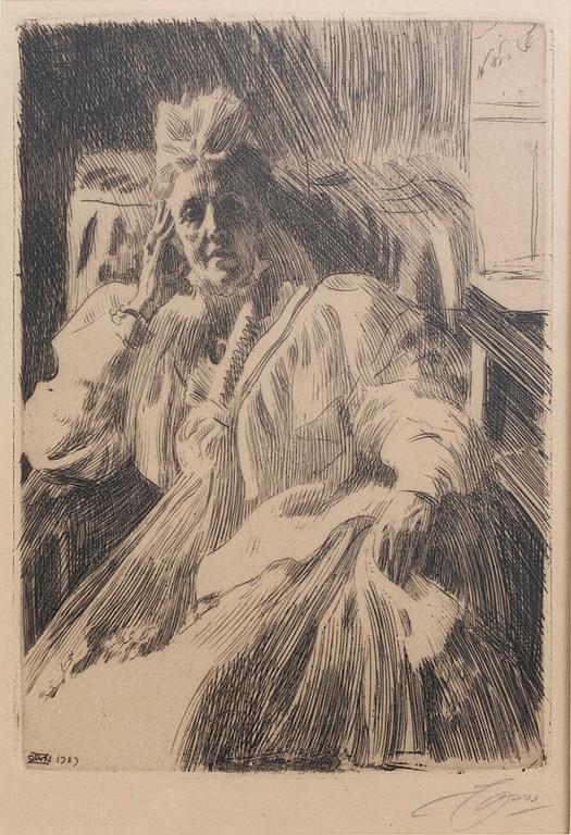 Anders Zorn, etsning, 1909, signerad.