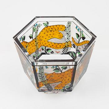 Gunnar Cyrén, a glass bowl, 'Leopardlek', Orrefors Gallery, 1/25, 1990.