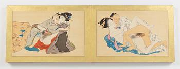 A Japanese Shunga album, ink an colour on silk, Japan, Meiji period (1868-1912).