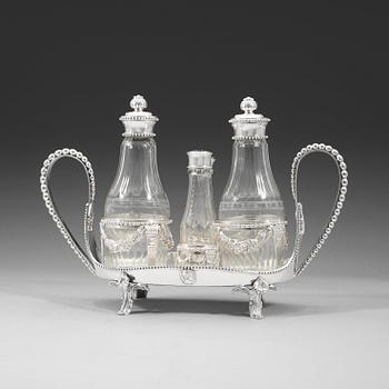 423. A Swedish 18th century silver cruet-set, Anders Brandt, Norköping 1786.