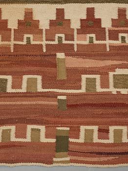 Barbro Nilsson, Matto,"Slottet", flat weave, ca 280-282 x 295,5-309,5 cm, designed by Barbro Nilsson, unsigned.