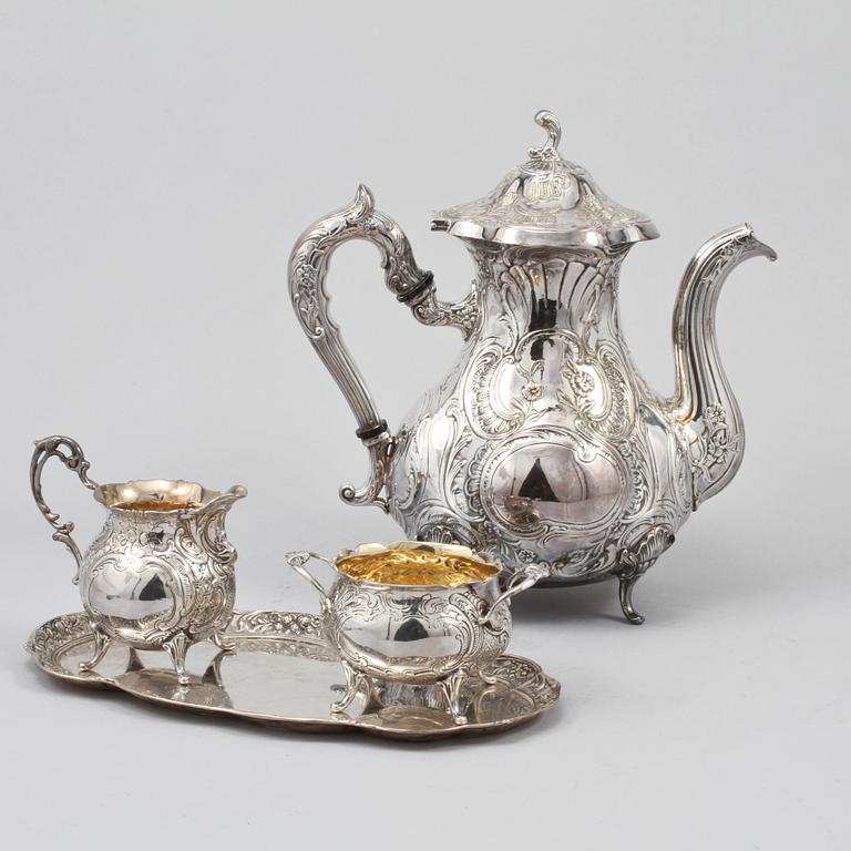 KAFFESERVIS, 4 delar, silver, rokokostil, Gewe, Malmö, 1971 och 1972, vikt 1381 g.