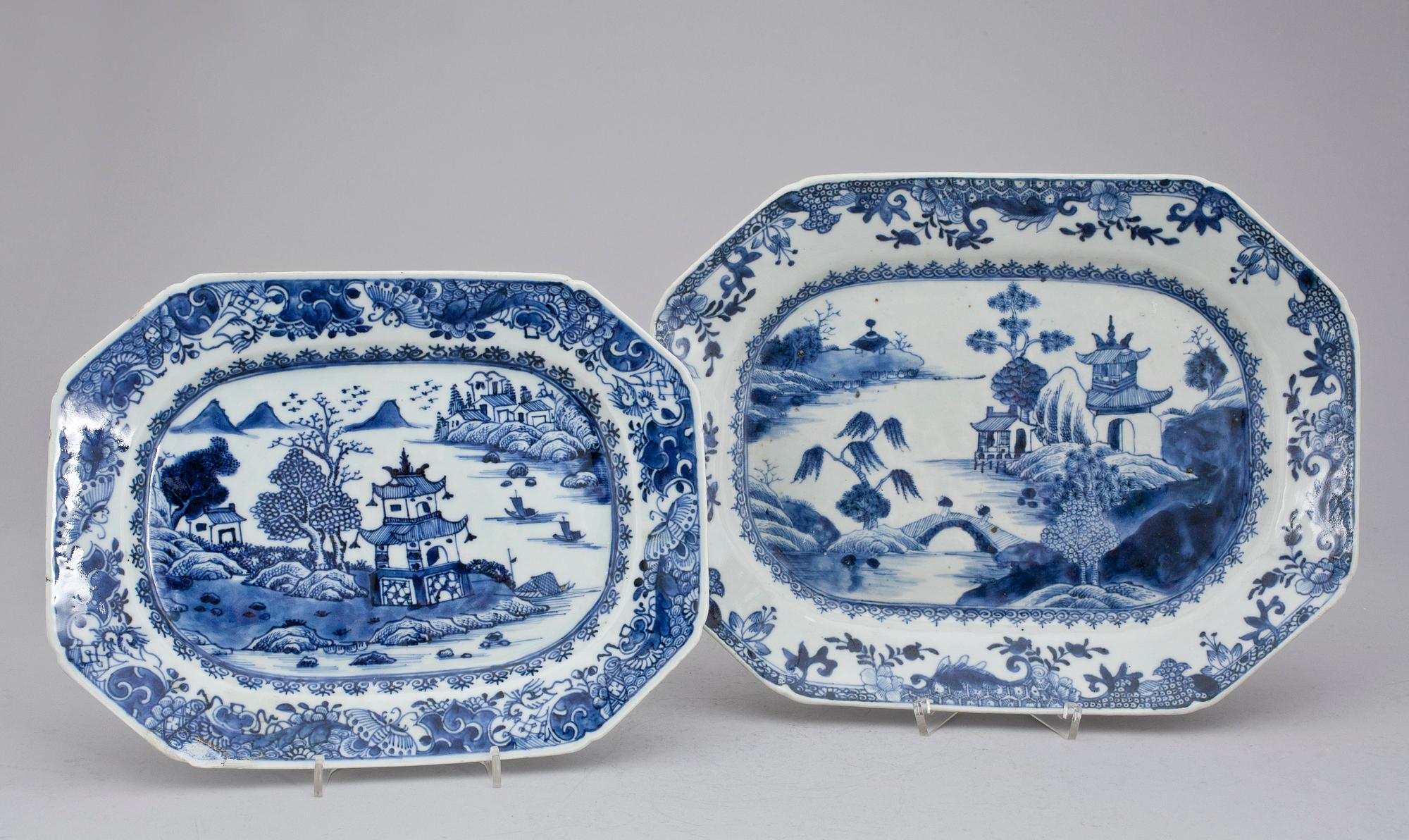 STEKFAT, två stycken, kompaniporslin. Qing dynastin, Qianlong (1736-95).