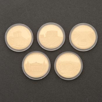 Five Athens 2004 Olympic games commemorative gold coins.