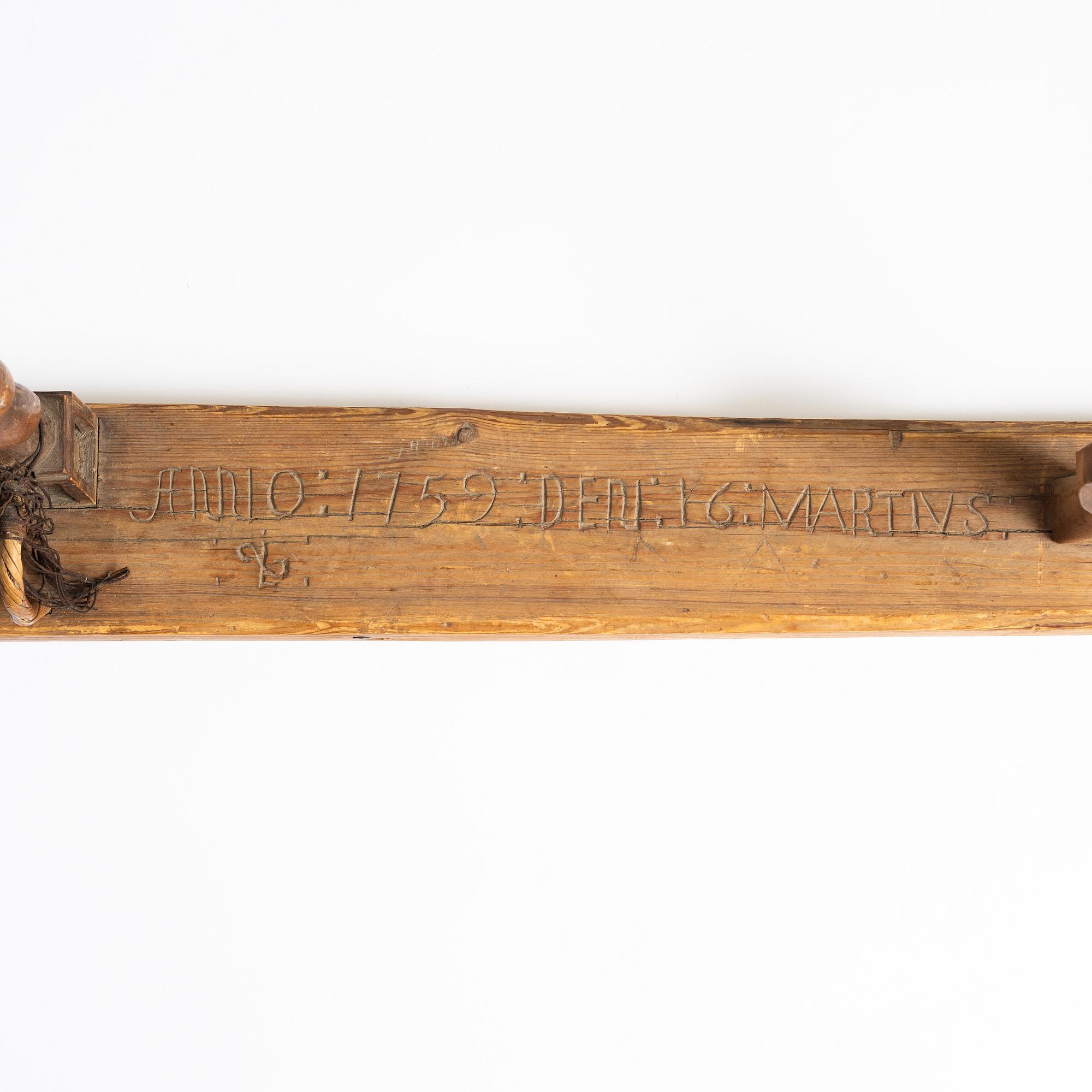Bandvävstolar, två stycken, Sverige, daterade 1759.