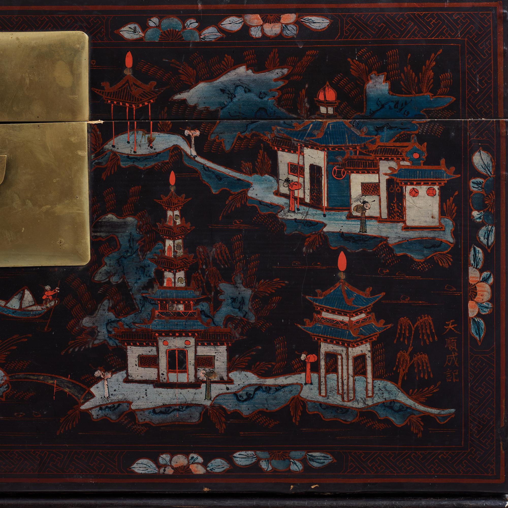 Two Chinese lacquered chests, Qing dynasty, 19th Century.