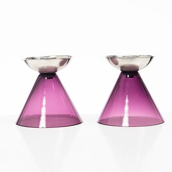 A pair of Finnish silver and glass candlesticks, marks of Eino Räsänen, Kuopio 1966.