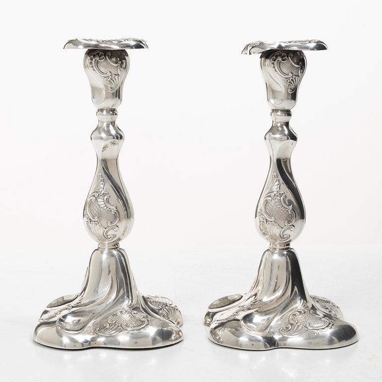 Candlesticks, a pair, silver, Rococo style, Thorvald Marthinsen Sølvvarefabrik, Tönsberg, Norway, 20th century.
