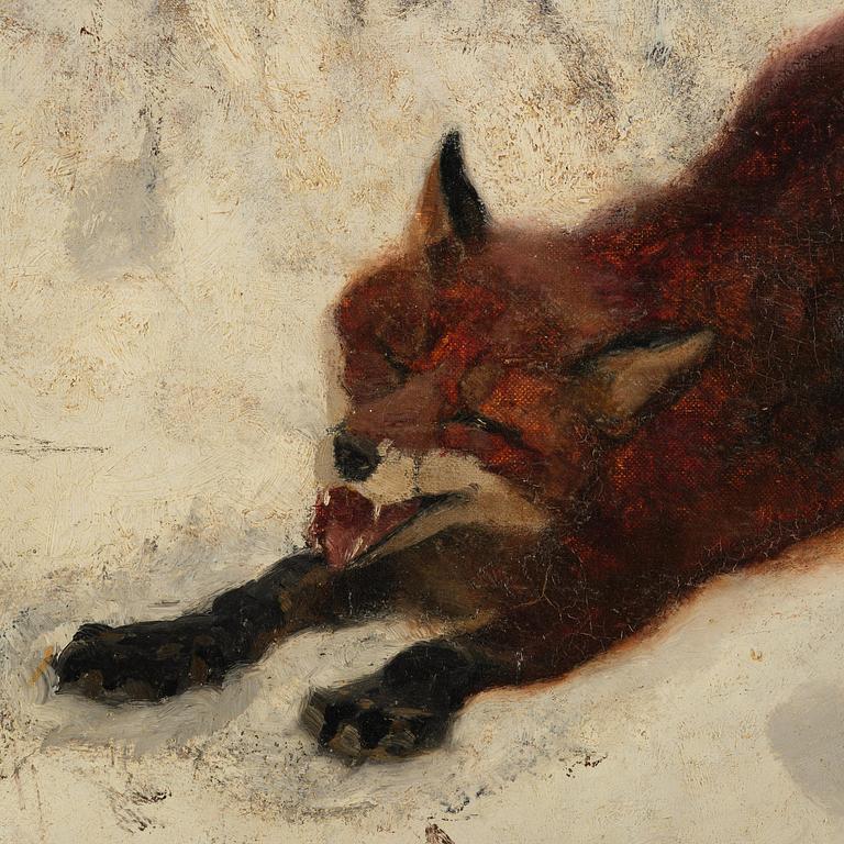 Bruno Liljefors, Winter hunting with fox and hound.