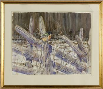 Jonas Nilsson, Winter Scene with Great Tit on a Fence.