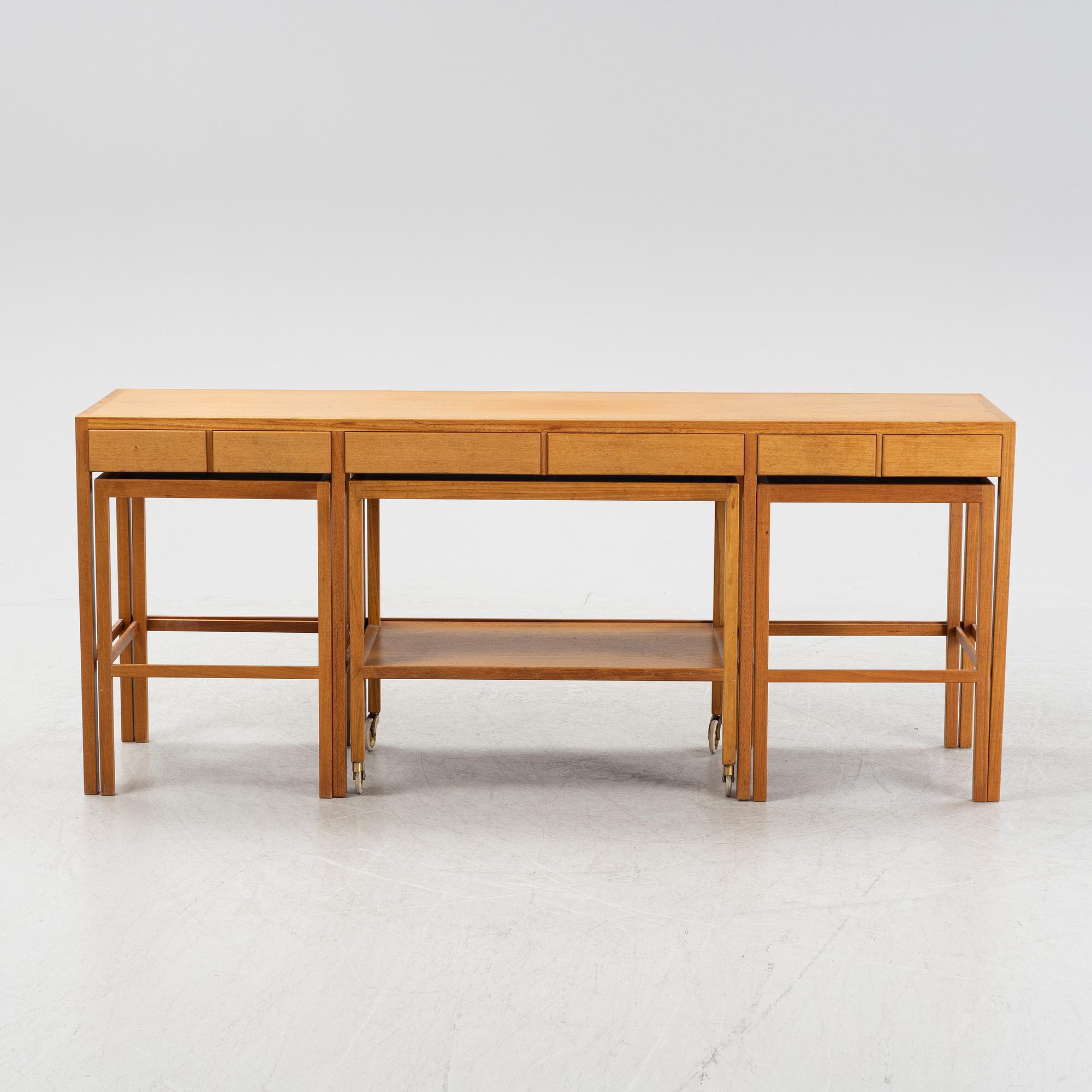 Nordiska Kompaniet, sideboard med ett par satsbord och serveringsvagn, 1950-tal.