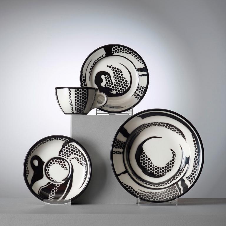 A Roy Lichtenstein 3 pcs dinneware set, Jackson China for Durable Dish Co, New York 1966.