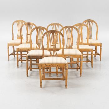 Eight Gustavian Chairs, around 1800.