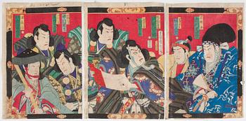 TOYOHARA KUNICHIKA, träsnitt, triptyk.