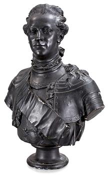 682. A Swedish first half 19th century plaster bust representing King Gustav III. After Sergel.