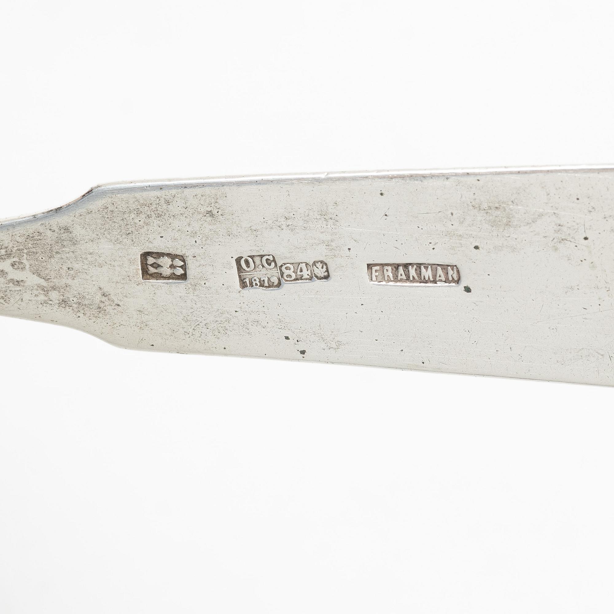 A silver spoon, mark of Frakman, assaymark Josef Sosnkowski, Warsaw, Poland, 1879.