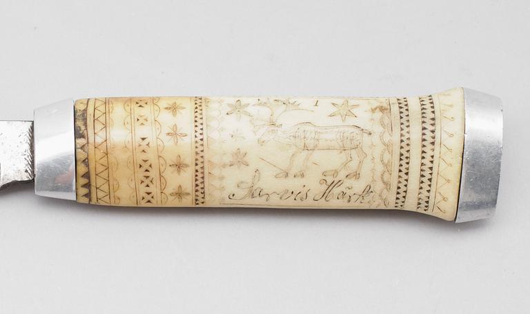 SAMEKNIV, Jon Pålsson Fankki (1880-1961), Kaitum, signerad JP och daterad 1901.