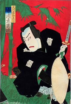 PARTI JAPANSKA TRÄSNITT, 4 st, bla Kunimasa och Kuniyoshi. 1800-tal.