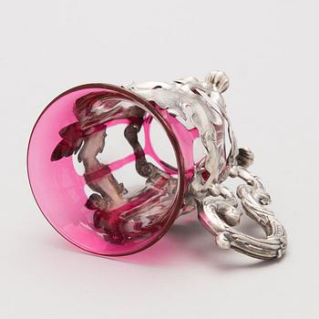 TEGLASHÅLLARE, silver och glas, Carl Gustav Ekqvist, St:Petersburg 1850-tal.