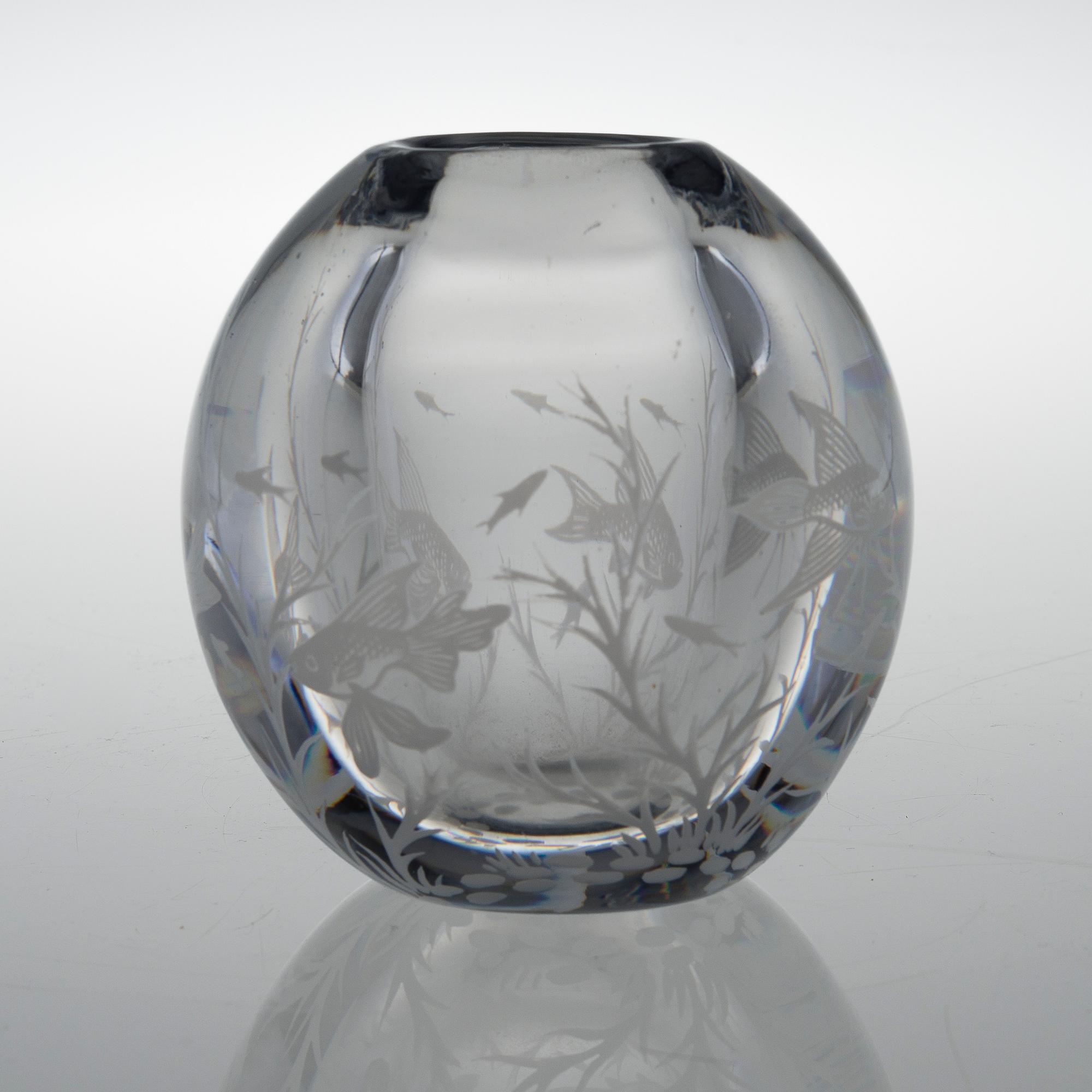 EDWARD HALD, VASE, glass, signed Orrefors Graal Nr 1550 Edward Hald.