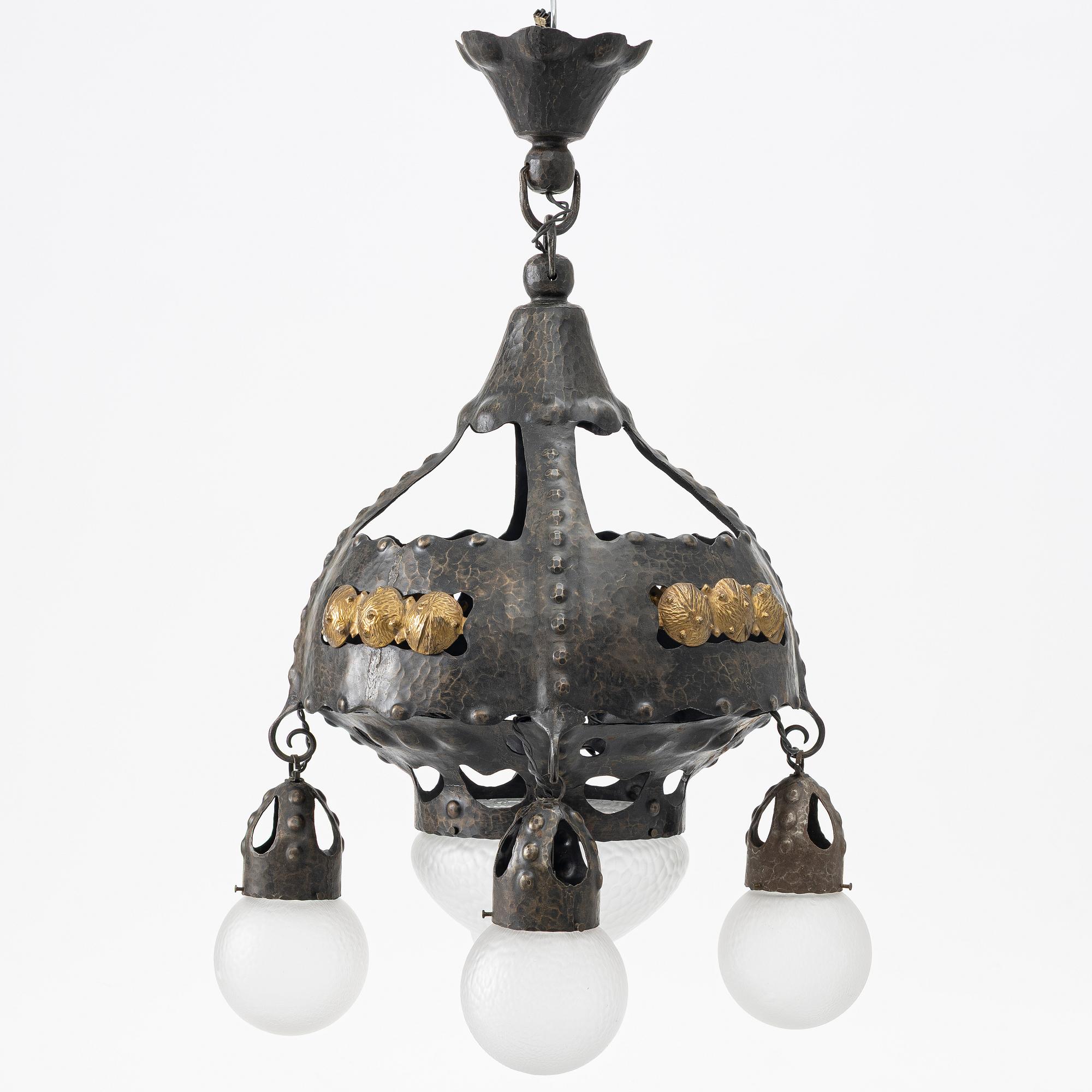 An Art Nouveau ceiling lamp, Böhlmarks, circa 1900.