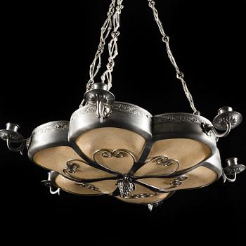 A six-light chandelier, early 20th century.