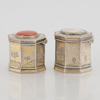 Two Swedish Silver Snuff Boxes, mark of Adrian Lilja, Karlskrona 1858 and 1861.