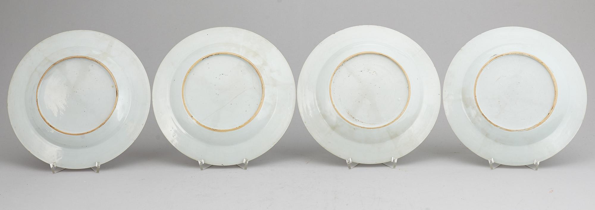 A set of four famille rose dinner plates, Qing dynasty, Qianlong (1736-95).