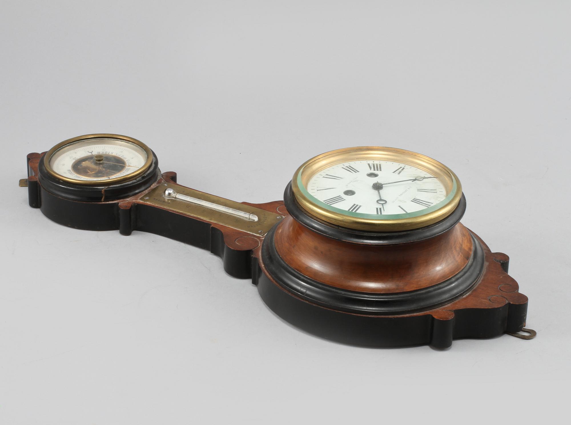 VÄGGUR med BAROMETER och TERMOMETER, C F LAURIN & SÖNER, sent 1800-tal.