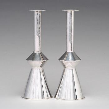 Sigurd Persson, a pair of sterling silver candlesticks, executed by the silversmith Johann Wist, Stockholm 1970.