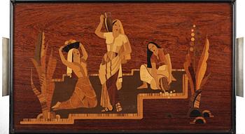 SERVERINGSBRICKA, "Egyptiska kvinnor", A Magnusson, Mjölby Intarsia, 1930-tal.