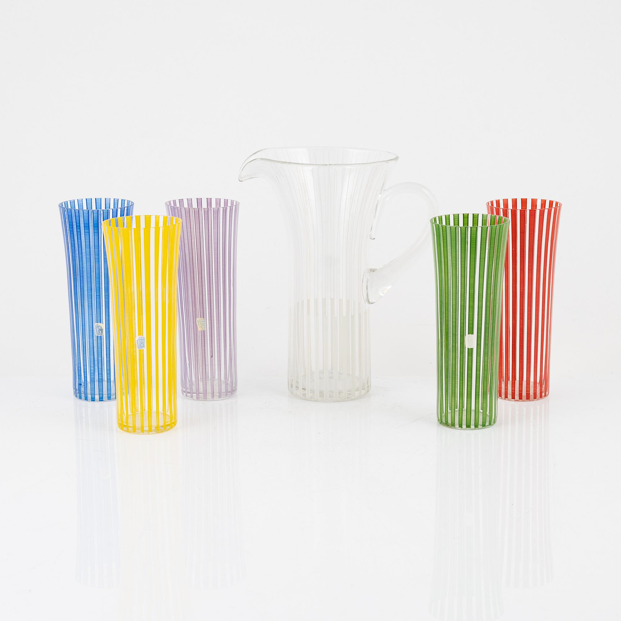 Bengt Orup, a "Strikt" pitcher and five glasses, Johansfors, Sweden 1950s.