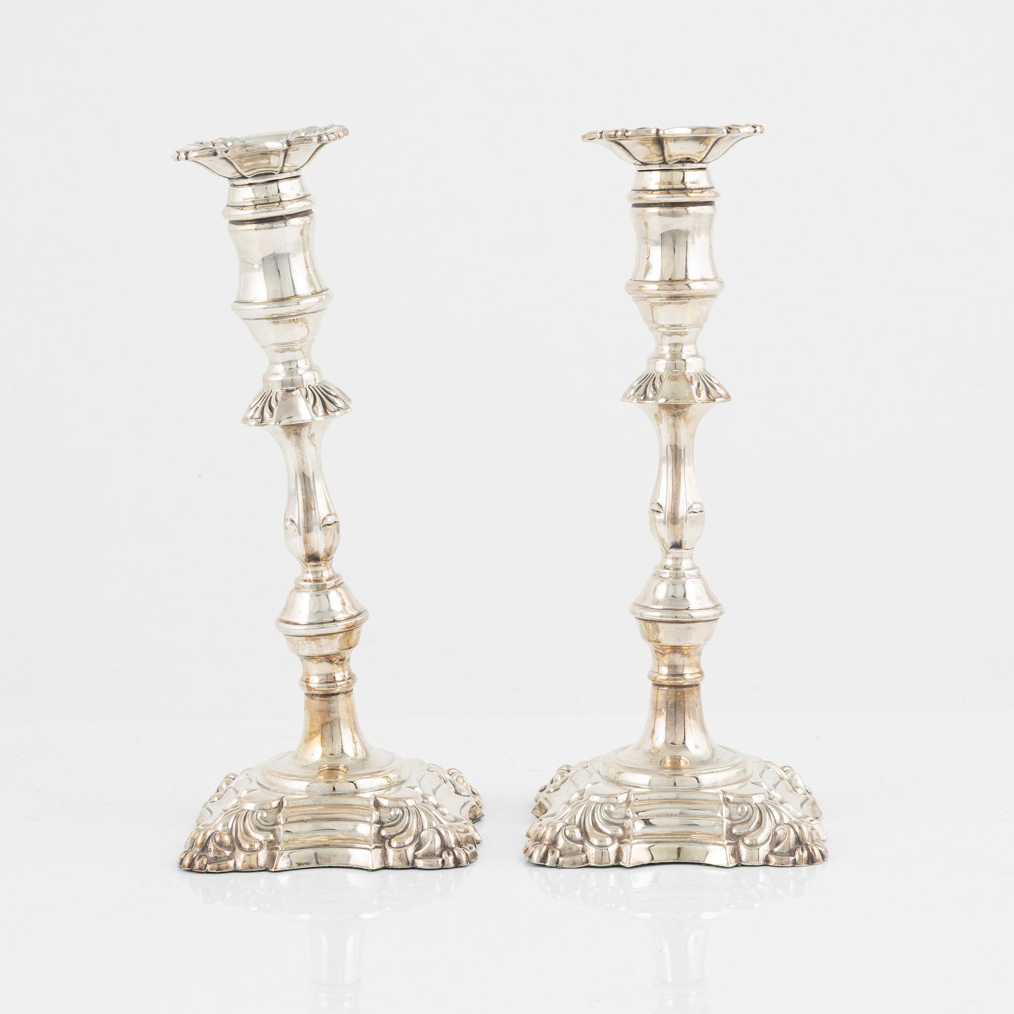 Two silver candleholders, Hampton Utilities, Birmingham, England, 1990.
