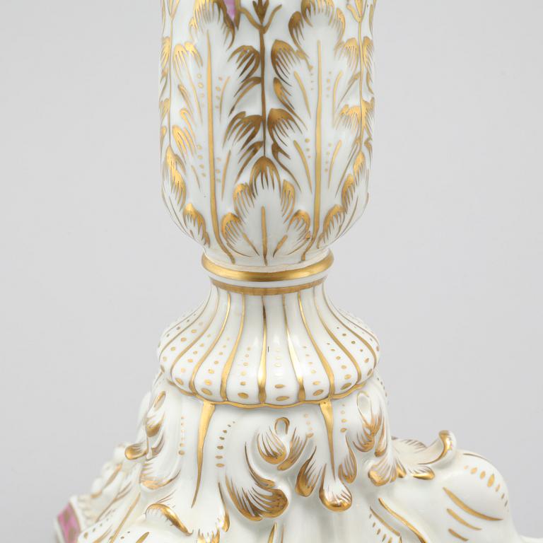 A pair of porcelain lamp feet by Dresden, made in the first half of the 20th century.