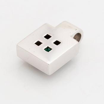 Emerald cut emerald and brilliant cut diamond pendant.