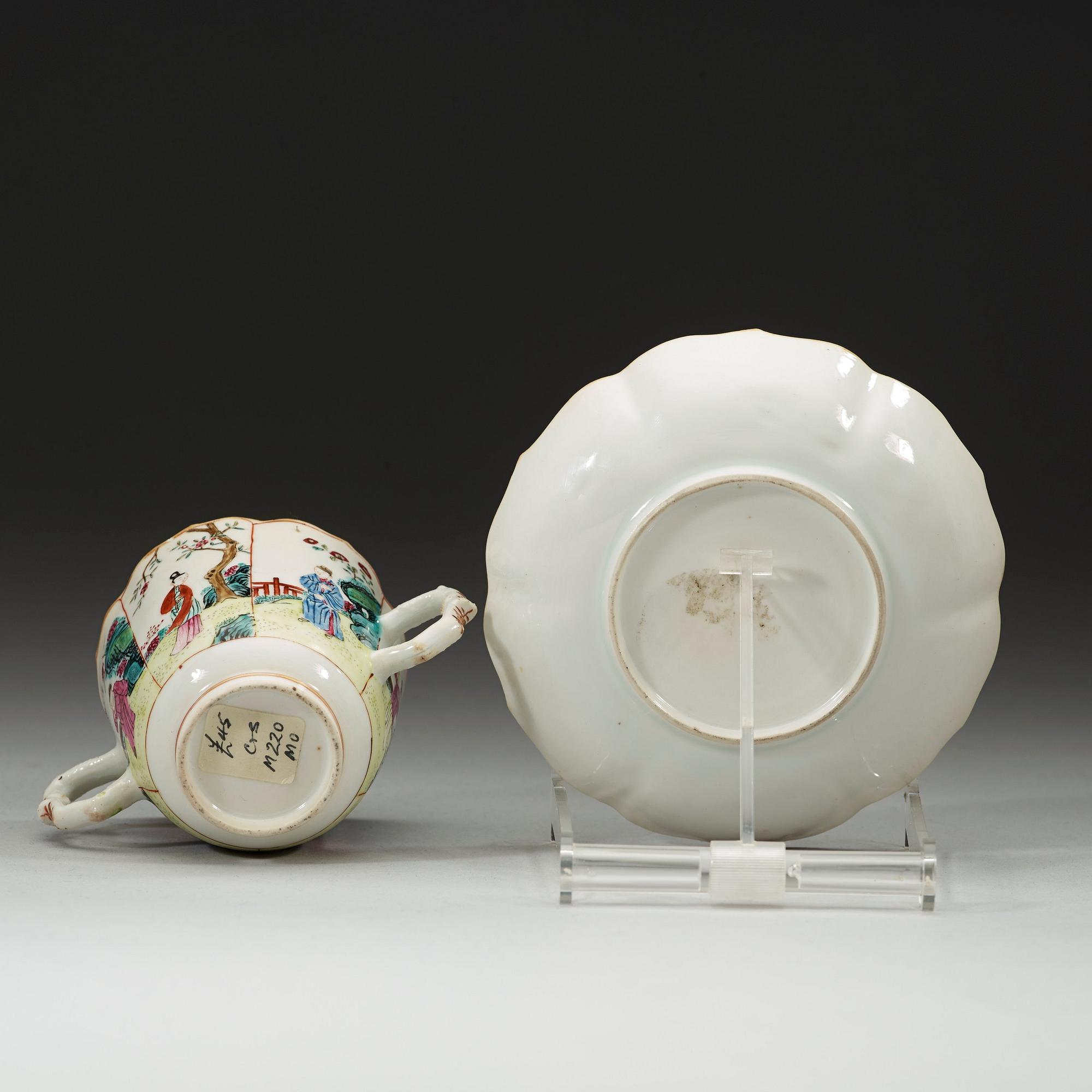 A famille rose chocolate cup with suacer, Qing dynasty Yongzheng (1723-35).