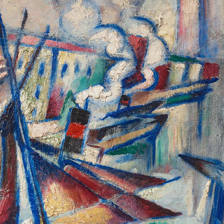 Gösta Adrian-Nilsson, Harbor scene with boats.