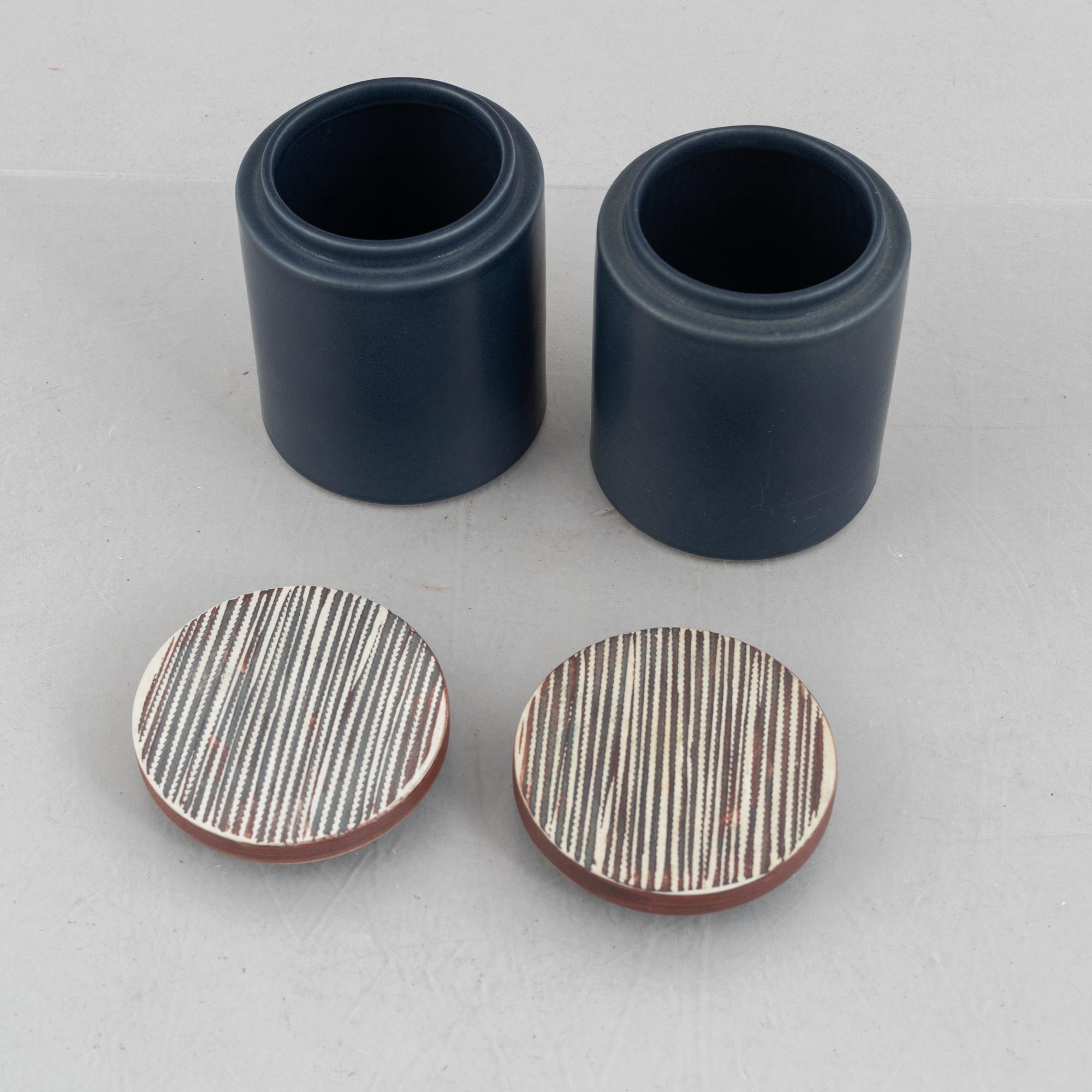 Bengt Berglund, a pair of 'Stampe' lidded stoneware jars, Gustavsberg, Sweden,.