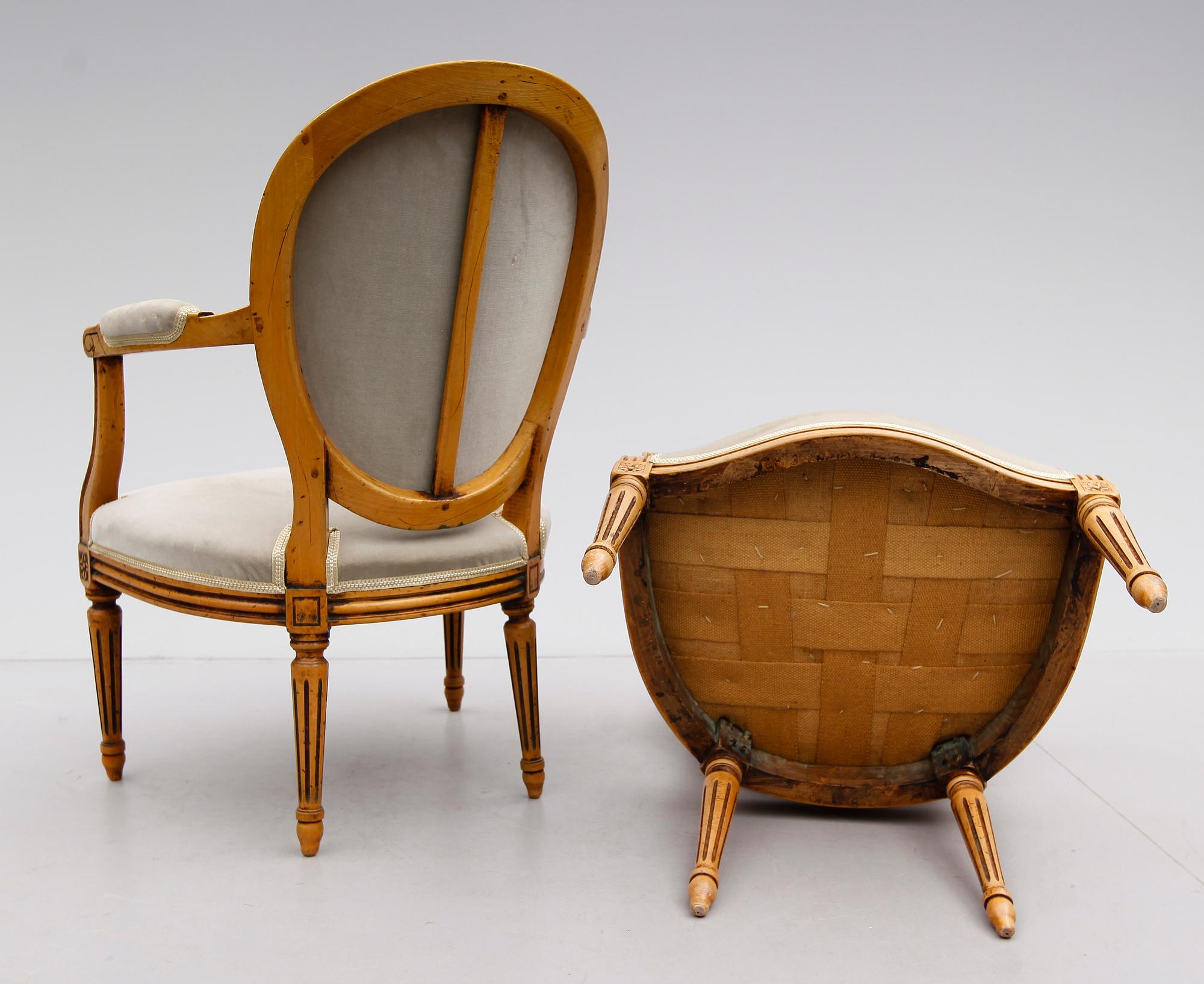 KARMSTOLAR, 1 par, Louis XVI-stil, Frankrike, 1800-tal.