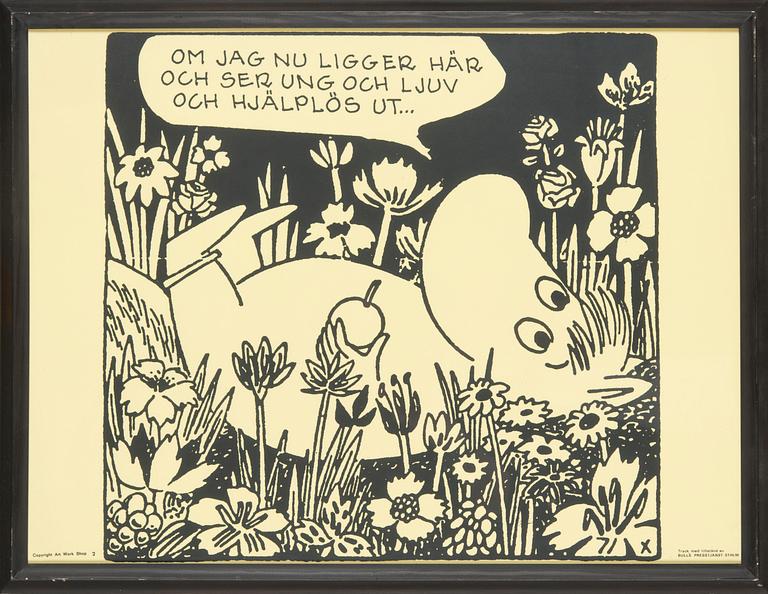 Tove Jansson, poster, Moomin, Bull's Presstjänst, Art Work Shop, 1960s.