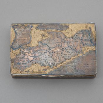A Russian 19th century silver-gilt and niello box, marks of Alexander Iwanow Shilin, Velikij Ustjug 1824.