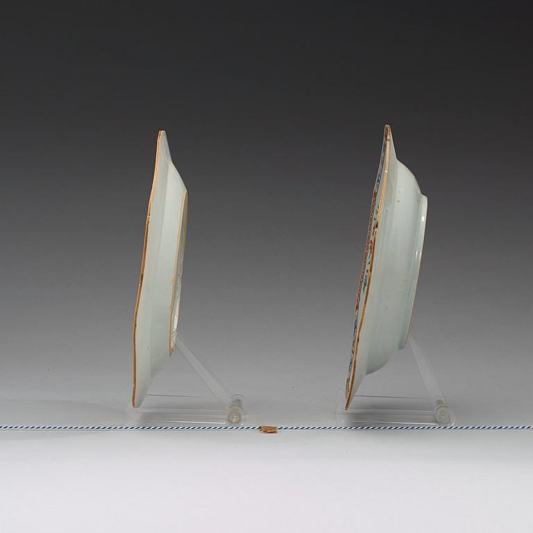 A set of four (2+2) 'double peacock' dishes, Qing dynasty, Qianlong (1736-95).