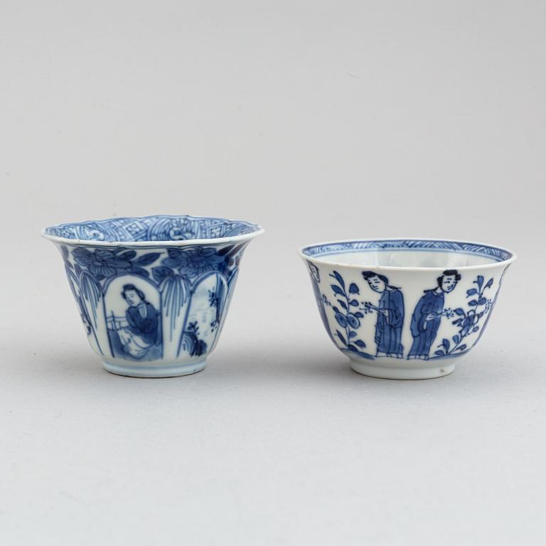 A group of four different cups with 2 odd dishes, Qing dynasty, Kangxi and Qianlong (1736-95).