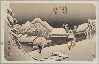 Ando Hiroshige, after, three woodblock prints, 20th century.