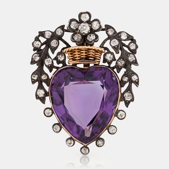 494. An amethyst and diamond brooch. Unsigned. Original Chaumet box accompanied. Circa 1870.