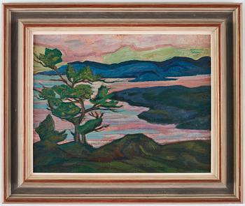 Helmer Osslund, Crimson skies, scene from the High Coast in the north of Sweden.