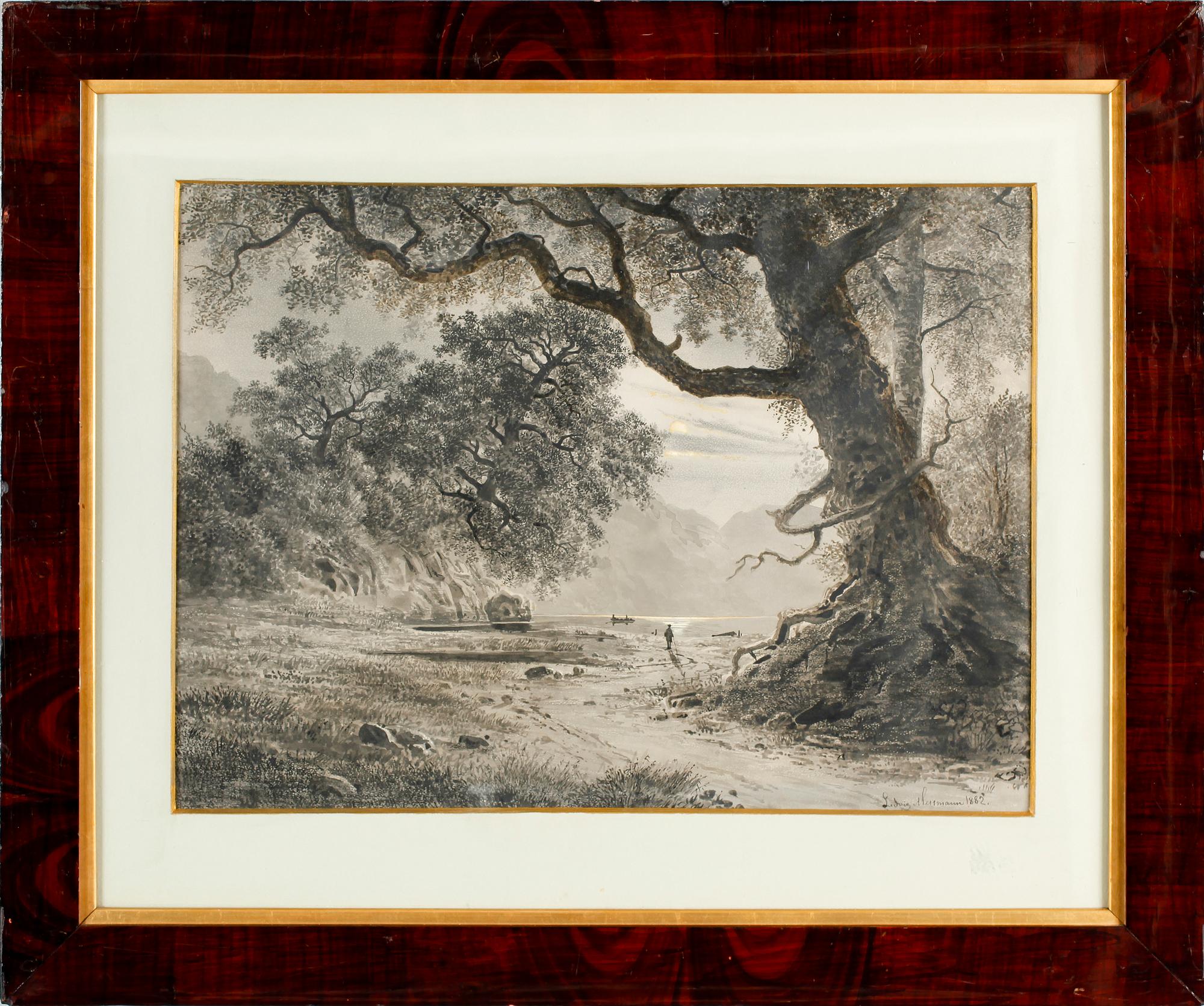 CARL LUDWIG FERDINAND MESSMANN, tuschlavering, signerad och daterad 1882.