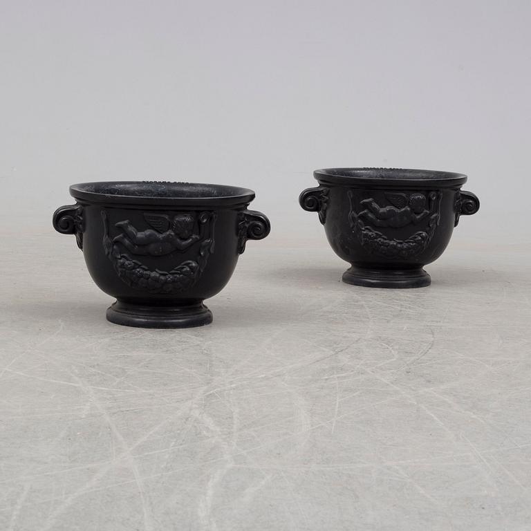 A pair of aluminium plant pots from Byarums Bruk, circa 2000.