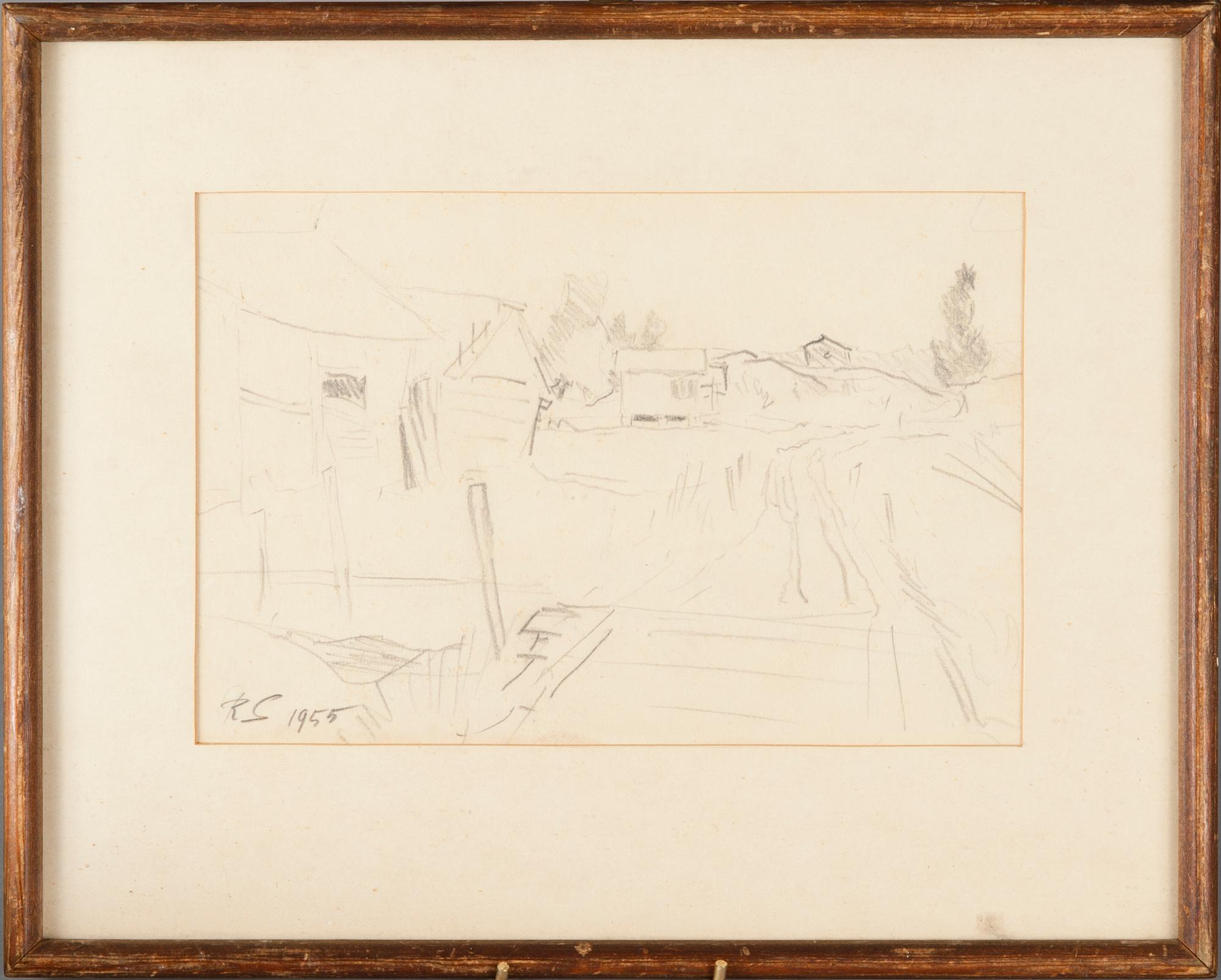 REIDAR SÄRESTÖNIEMI, blyertsteckning, signerad RS och daterad 1955.