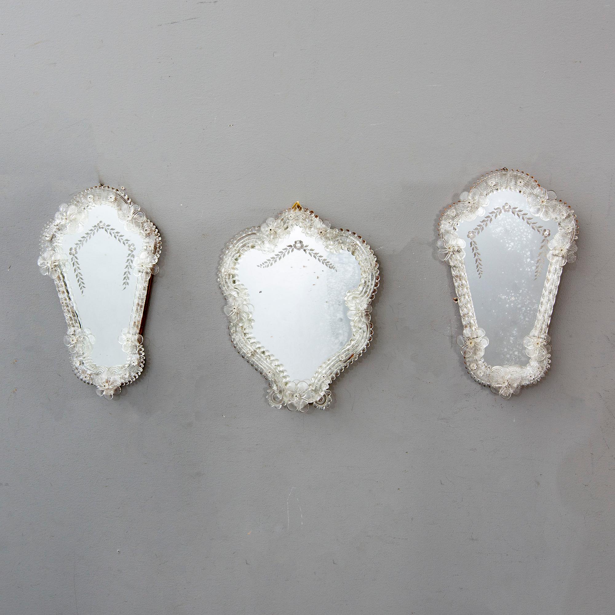 Three mid 20th century mirrors from Murano, Venice Italy.
